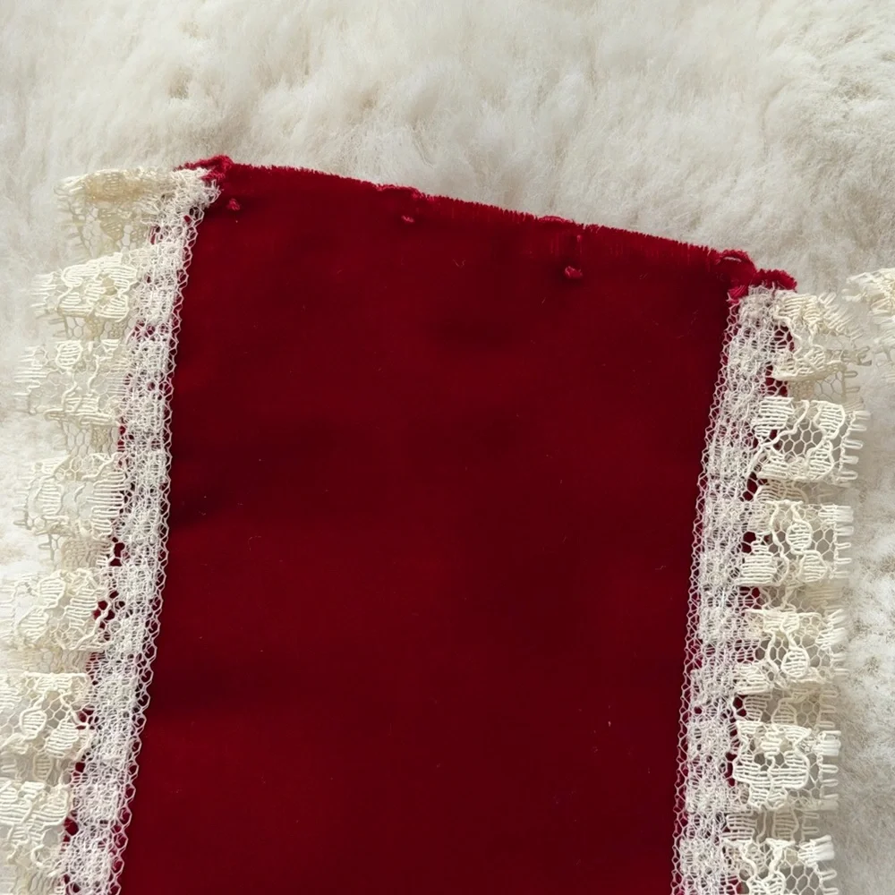 Romantic Vintage Red Velvet Wide Corset Belt with Lace Trim-Length 31”, Wide 5”